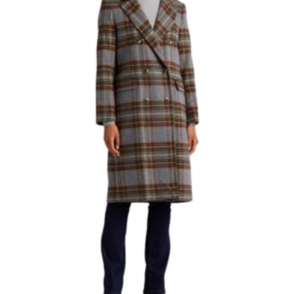 Ralph Lauren Women’s Plaid Pea Coat - Olive And Charcoal